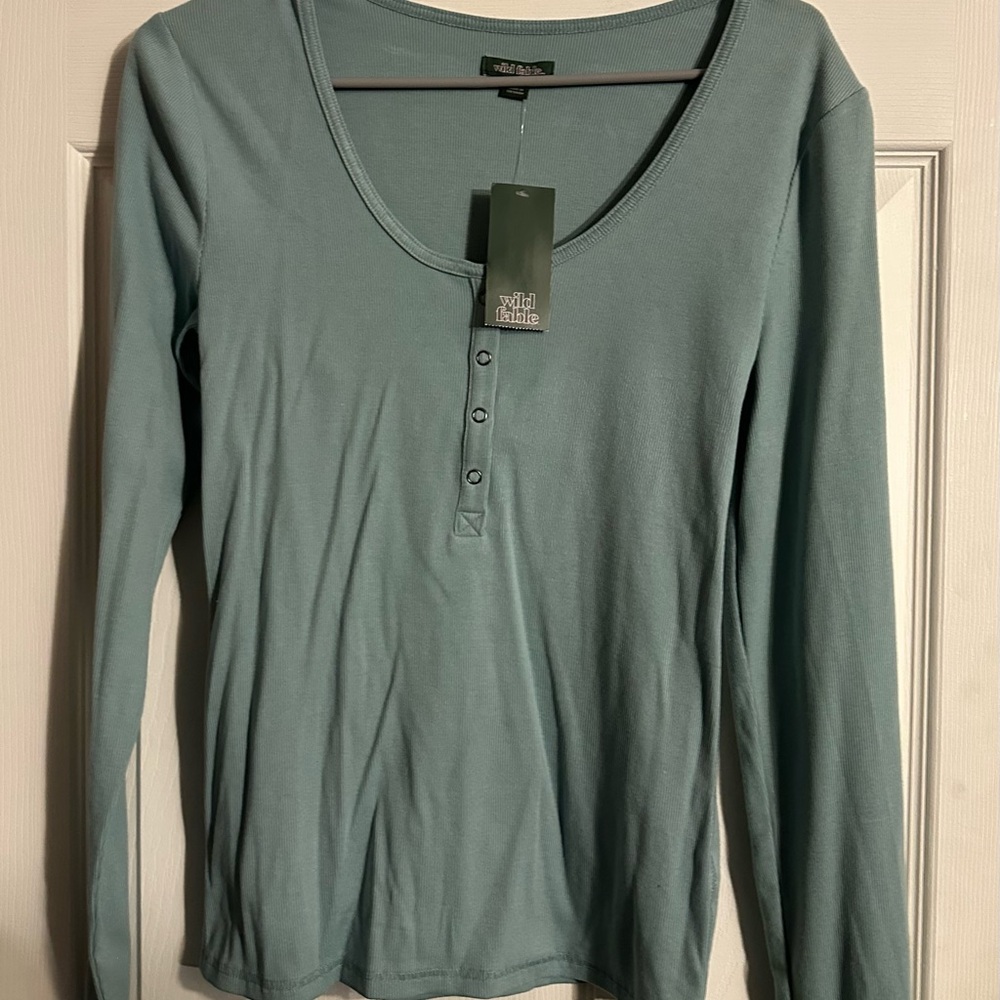 Wild Fable Women's Teal Long Sleeve Henley Top